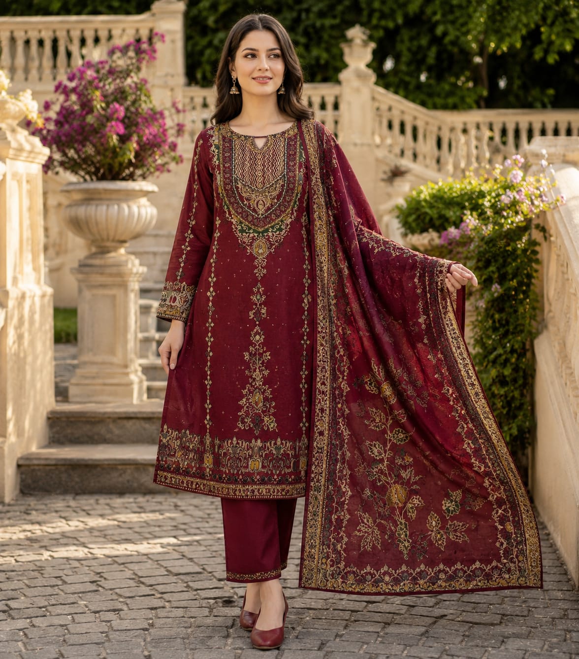 royal blue & ivory printed cotton 3 piece suit with printed dupatta royal blue & ivory printed cotton 3 piece suit with printed dupatta